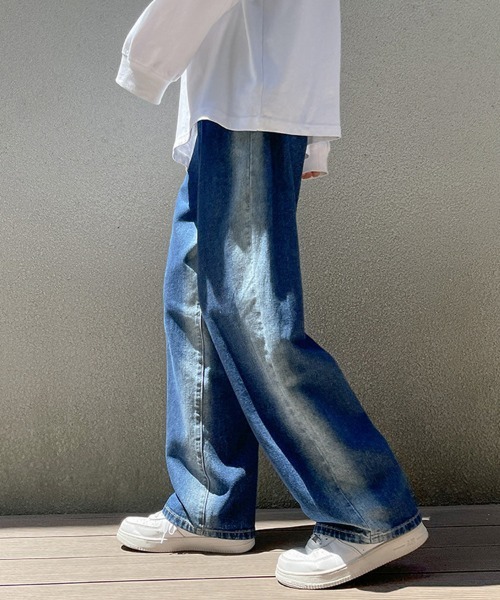 Ressaca（レサーカ）の「ハイウエスト ブリーチ加工 ワイドデニムパンツ（デニムパンツ・メンズ・ブラック/ブルー・S/M/L/XL/XXL）」の18枚目の写真