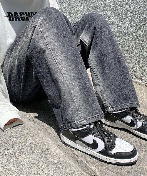 Ressaca（レサーカ）の「ハイウエスト ブリーチ加工 ワイドデニムパンツ（デニムパンツ・メンズ・ブラック/ブルー・S/M/L/XL/XXL）」の12枚目の写真