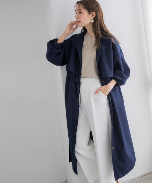 Pierrot(ピエロ)の「スタンドカラードロストコート(ステンカラーコート・レディース・グレイッシュベージュ/ネイビー/イエロー・M)」の6枚目の写真