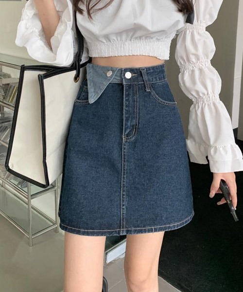 urge：（アージコロン ）の「【URGE：】ひざ丈 デザイン 台形 デニムスカート（デニムスカート・レディース・ブルー・SMALL/MEDIUM/LARGE/X-LARGE）」の3枚目の写真