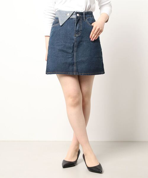 urge：（アージコロン ）の「【URGE：】ひざ丈 デザイン 台形 デニムスカート（デニムスカート・レディース・ブルー・SMALL/MEDIUM/LARGE/X-LARGE）」の8枚目の写真