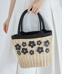 フラワーモチーフ付きカゴバッグ