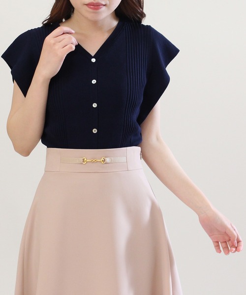 TRUDEA（トルディア）の「ランダムリブカーデ風プルオーバー（ニット/セーター・レディース・ホワイト/ネイビー/イエロー/ミント/ブルー・LARGE/MEDIUM）」の3枚目の写真