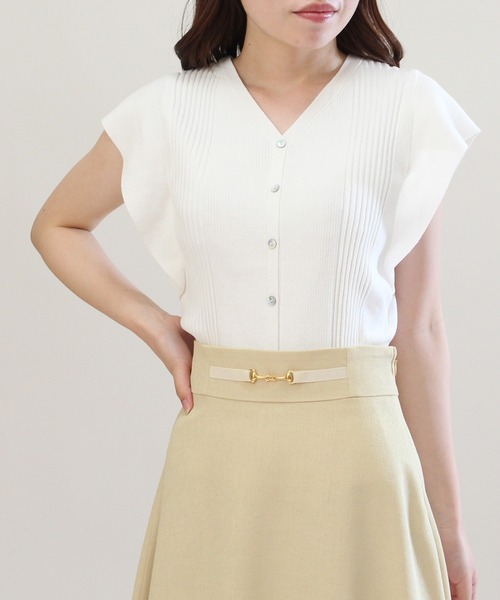 TRUDEA（トルディア）の「ランダムリブカーデ風プルオーバー（ニット/セーター・レディース・ホワイト/ネイビー/イエロー/ミント/ブルー・LARGE/MEDIUM）」の2枚目の写真