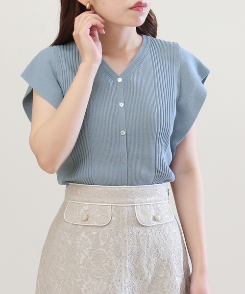 TRUDEA（トルディア）の「ランダムリブカーデ風プルオーバー（ニット/セーター・レディース・ホワイト/ネイビー/イエロー/ミント/ブルー・LARGE/MEDIUM）」の4枚目の写真