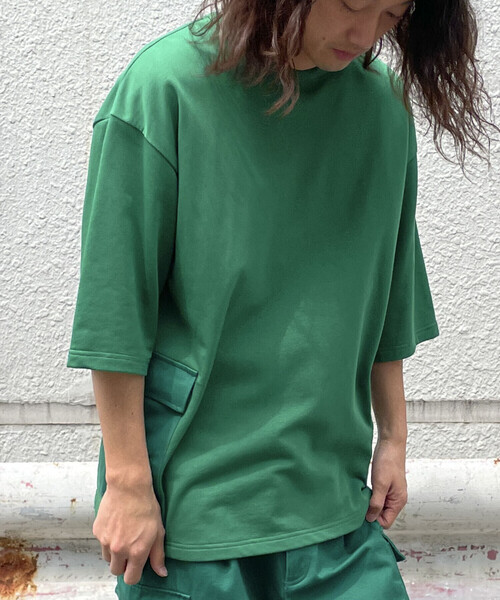 Purple&Yellow（パープルアンドイエロー）の「カーゴポケットビッグ半袖プルオーバー（Tシャツ/カットソー・メンズ・ホワイト/ブラック/グリーン/カーキ/ブルー・SMALL/MEDIUM/LARGE）」の4枚目の写真