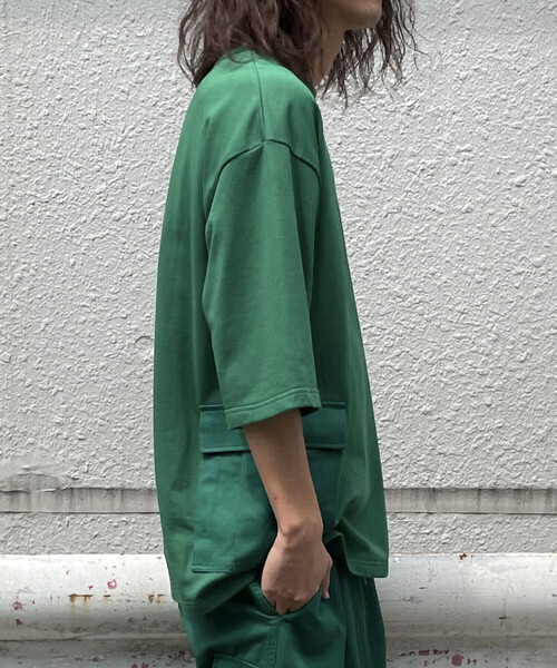 Purple&Yellow（パープルアンドイエロー）の「カーゴポケットビッグ半袖プルオーバー（Tシャツ/カットソー・メンズ・ホワイト/ブラック/グリーン/カーキ/ブルー・SMALL/MEDIUM/LARGE）」の14枚目の写真