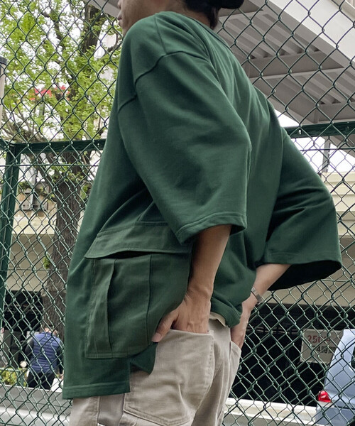 Purple&Yellow（パープルアンドイエロー）の「カーゴポケットビッグ半袖プルオーバー（Tシャツ/カットソー・メンズ・ホワイト/ブラック/グリーン/カーキ/ブルー・SMALL/MEDIUM/LARGE）」の7枚目の写真