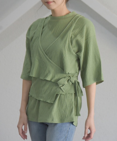 sango(sango)の「カット楊柳ハーフスリーブレイヤードトップス(Tシャツ/カットソー・レディース・ブラック/グリーン/ホワイト・FREE)」の3枚目の写真