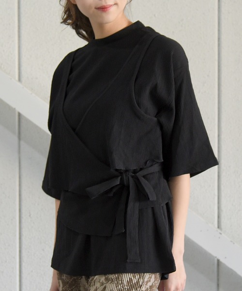 sango(sango)の「カット楊柳ハーフスリーブレイヤードトップス(Tシャツ/カットソー・レディース・ブラック/グリーン/ホワイト・FREE)」の2枚目の写真