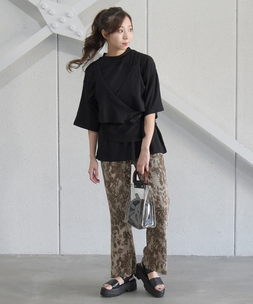 sango(sango)の「カット楊柳ハーフスリーブレイヤードトップス(Tシャツ/カットソー・レディース・ブラック/グリーン/ホワイト・FREE)」の4枚目の写真