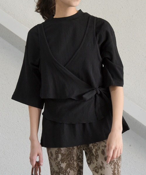 sango(sango)の「カット楊柳ハーフスリーブレイヤードトップス(Tシャツ/カットソー・レディース・ブラック/グリーン/ホワイト・FREE)」の9枚目の写真