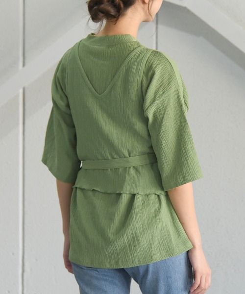 sango(sango)の「カット楊柳ハーフスリーブレイヤードトップス(Tシャツ/カットソー・レディース・ブラック/グリーン/ホワイト・FREE)」の5枚目の写真