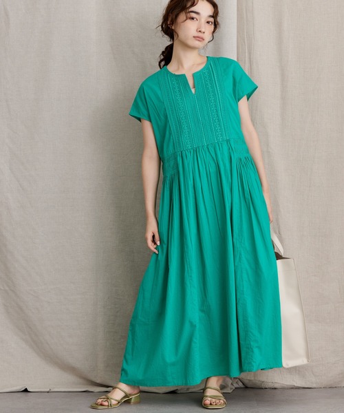 AMERICAN HOLIC（アメリカンホリック）の「フロント刺繍フレンチスリーブワンピース（ワンピース・レディース・オフホワイト/グリーン/ブラック・FREE）」の3枚目の写真