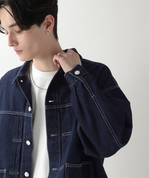 ダークブルー デニムジャケット・フレアパンツセット おしゃれな