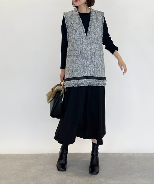 DIARIUM（ディアリウム）の「ツイードフリンジベスト（ベスト・レディース・ベージュ/グレー・M）」の8枚目の写真