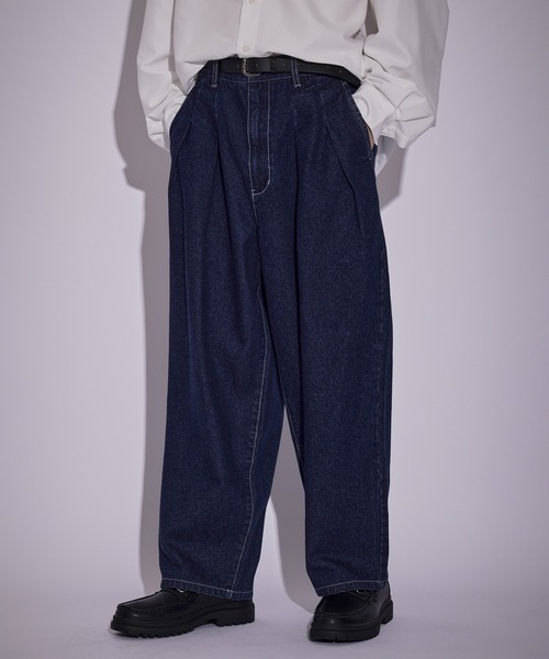JUNRED(ジュンレッド)の「ヴィンテージデニムワイドタックパンツ(デニムパンツ・メンズ・ブラック/サックスブルー・L/S/M)」の1枚目の写真