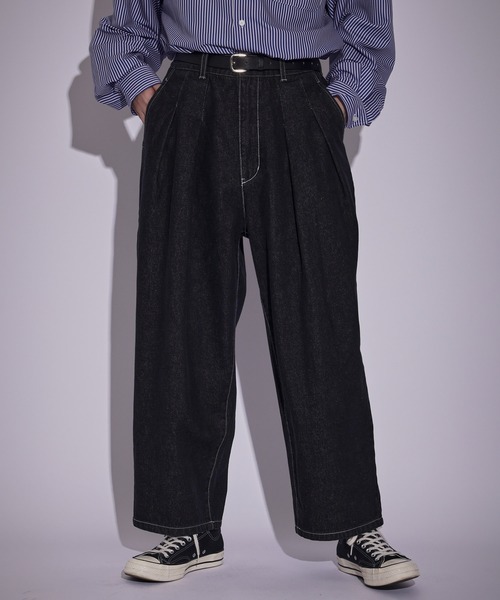 JUNRED(ジュンレッド)の「ヴィンテージデニムワイドタックパンツ(デニムパンツ・メンズ・ブラック/サックスブルー・L/S/M)」の7枚目の写真