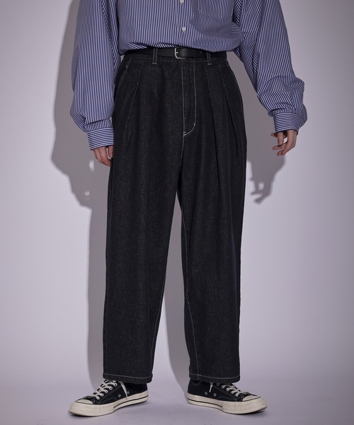 JUNRED(ジュンレッド)の「ヴィンテージデニムワイドタックパンツ(デニムパンツ・メンズ・ブラック/サックスブルー・L/S/M)」の5枚目の写真