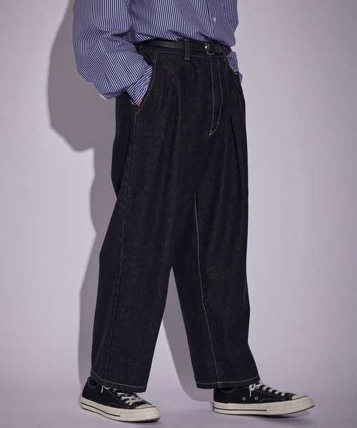 JUNRED(ジュンレッド)の「ヴィンテージデニムワイドタックパンツ(デニムパンツ・メンズ・ブラック/サックスブルー・L/S/M)」の10枚目の写真