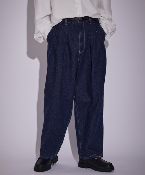 JUNRED(ジュンレッド)の「ヴィンテージデニムワイドタックパンツ(デニムパンツ・メンズ・ブラック/サックスブルー・L/S/M)」の9枚目の写真