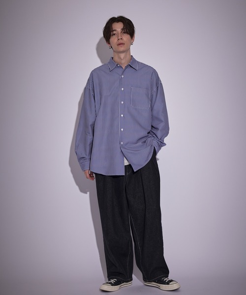 JUNRED(ジュンレッド)の「ヴィンテージデニムワイドタックパンツ(デニムパンツ・メンズ・ブラック/サックスブルー・L/S/M)」の3枚目の写真