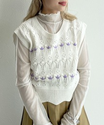 w closet | ポップコーン編み手刺繍ベスト(ベスト)
