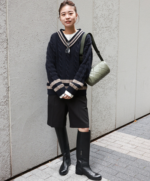 Oldderby Knitwear（オールダービーニットウェア）の「《追加》【Oldderby Knitwear】Vネックニットプルオーバー（ニット/セーター・レディース・ネイビー/ブラウン・LARGE）」の11枚目の写真