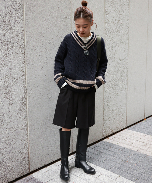Oldderby Knitwear（オールダービーニットウェア）の「《追加》【Oldderby Knitwear】Vネックニットプルオーバー（ニット/セーター・レディース・ネイビー/ブラウン・LARGE）」の12枚目の写真