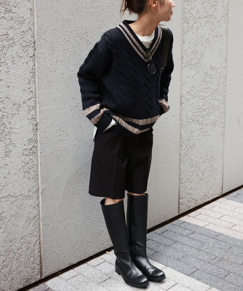Oldderby Knitwear（オールダービーニットウェア）の「《追加》【Oldderby Knitwear】Vネックニットプルオーバー（ニット/セーター・レディース・ネイビー/ブラウン・LARGE）」の14枚目の写真