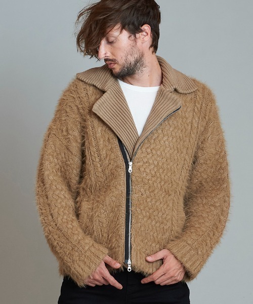 NO ID.（ノーアイディ）の「mj8883- ｼｬｷﾞｰﾆｯﾄﾀﾞﾌﾞﾙﾗｲﾀﾞｰｽJKT