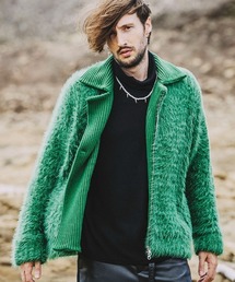 NO ID. | mj8883- シャギーニットダブルライダースJKT ジャケット(ライダースジャケット)