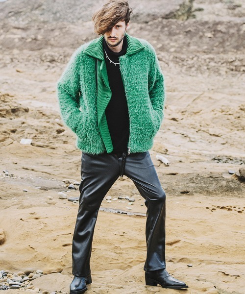 NO ID.（ノーアイディ）の「mj8883- ｼｬｷﾞｰﾆｯﾄﾀﾞﾌﾞﾙﾗｲﾀﾞｰｽJKT