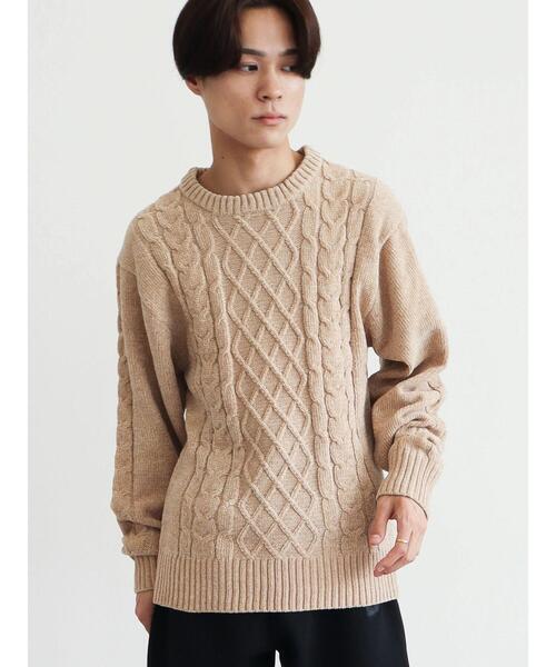 CRAFT STANDARD BOUTIQUE（クラフトスタンダードブティック）の「モールケーブル編みクルーネックニット（ニット/セーター・メンズ・ブラック/ブルーグリーン/グレイッシュベージュ/オフホワイト/チャコールグレー/グレー・M/L/LL）」の8枚目の写真