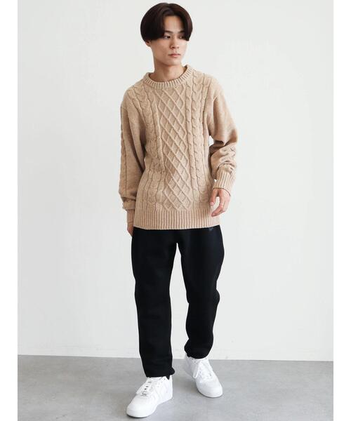 CRAFT STANDARD BOUTIQUE（クラフトスタンダードブティック）の「モールケーブル編みクルーネックニット（ニット/セーター・メンズ・ブラック/ブルーグリーン/グレイッシュベージュ/オフホワイト/チャコールグレー/グレー・M/L/LL）」の9枚目の写真