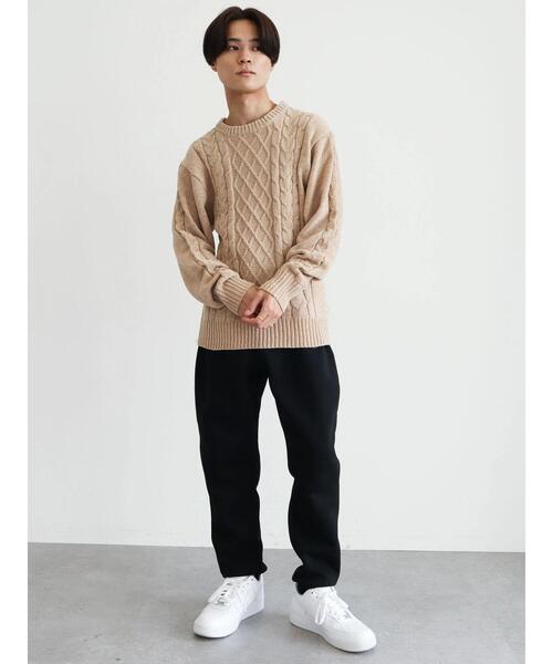 CRAFT STANDARD BOUTIQUE（クラフトスタンダードブティック）の「モールケーブル編みクルーネックニット（ニット/セーター・メンズ・ブラック/ブルーグリーン/グレイッシュベージュ/オフホワイト/チャコールグレー/グレー・M/L/LL）」の10枚目の写真