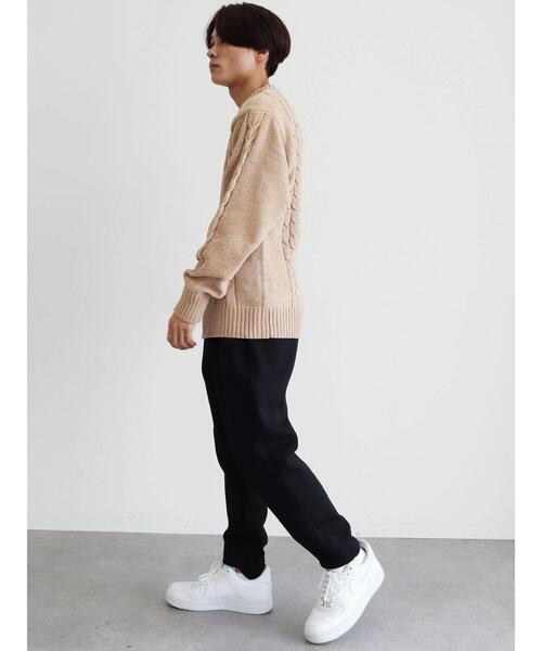 CRAFT STANDARD BOUTIQUE（クラフトスタンダードブティック）の「モールケーブル編みクルーネックニット（ニット/セーター・メンズ・ブラック/ブルーグリーン/グレイッシュベージュ/オフホワイト/チャコールグレー/グレー・M/L/LL）」の11枚目の写真