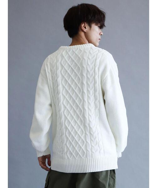 CRAFT STANDARD BOUTIQUE（クラフトスタンダードブティック）の「モールケーブル編みクルーネックニット（ニット/セーター・メンズ・ブラック/ブルーグリーン/グレイッシュベージュ/オフホワイト/チャコールグレー/グレー・M/L/LL）」の14枚目の写真