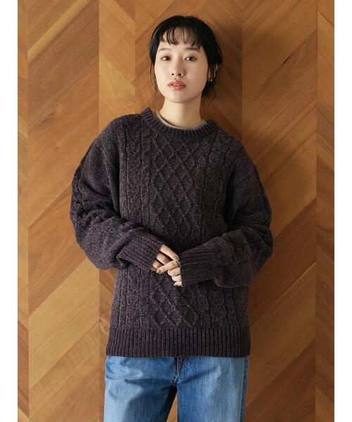 CRAFT STANDARD BOUTIQUE（クラフトスタンダードブティック）の「モールケーブル編みクルーネックニット（ニット/セーター・メンズ・ブラック/ブルーグリーン/グレイッシュベージュ/オフホワイト/チャコールグレー/グレー・M/L/LL）」の18枚目の写真