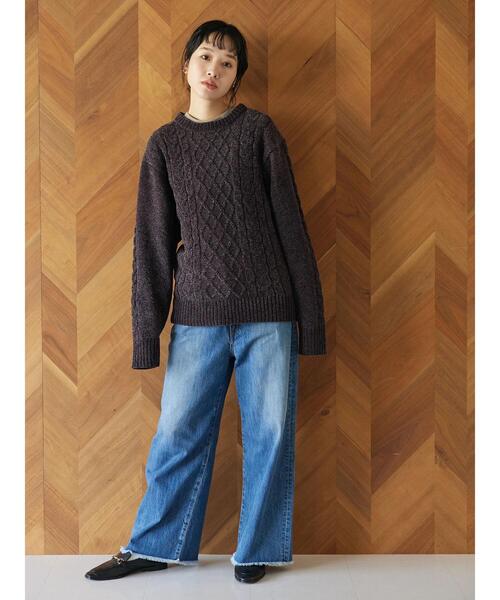 CRAFT STANDARD BOUTIQUE（クラフトスタンダードブティック）の「モールケーブル編みクルーネックニット（ニット/セーター・メンズ・ブラック/ブルーグリーン/グレイッシュベージュ/オフホワイト/チャコールグレー/グレー・M/L/LL）」の20枚目の写真