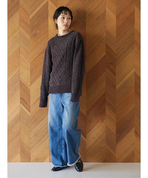 CRAFT STANDARD BOUTIQUE（クラフトスタンダードブティック）の「モールケーブル編みクルーネックニット（ニット/セーター・メンズ・ブラック/ブルーグリーン/グレイッシュベージュ/オフホワイト/チャコールグレー/グレー・M/L/LL）」の21枚目の写真