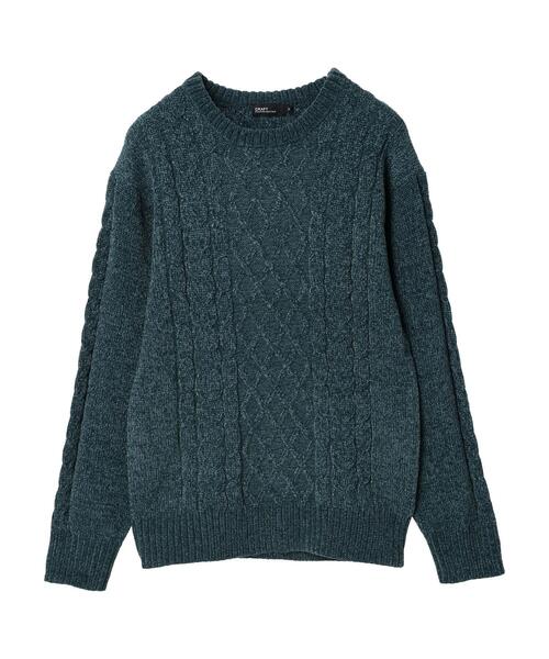 CRAFT STANDARD BOUTIQUE（クラフトスタンダードブティック）の「モールケーブル編みクルーネックニット（ニット/セーター・メンズ・ブラック/ブルーグリーン/グレイッシュベージュ/オフホワイト/チャコールグレー/グレー・M/L/LL）」の6枚目の写真