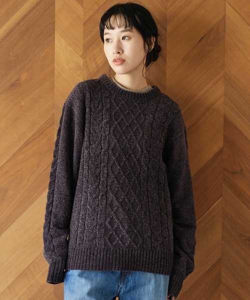 CRAFT STANDARD BOUTIQUE（クラフトスタンダードブティック）の「モールケーブル編みクルーネックニット（ニット/セーター・メンズ・ブラック/ブルーグリーン/グレイッシュベージュ/オフホワイト/チャコールグレー/グレー・M/L/LL）」の3枚目の写真