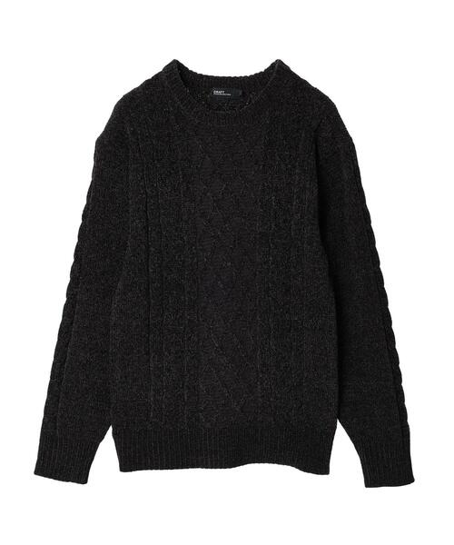 CRAFT STANDARD BOUTIQUE（クラフトスタンダードブティック）の「モールケーブル編みクルーネックニット（ニット/セーター・メンズ・ブラック/ブルーグリーン/グレイッシュベージュ/オフホワイト/チャコールグレー/グレー・M/L/LL）」の2枚目の写真