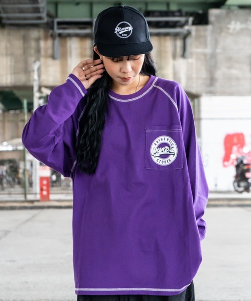 #MEMORY(メモリー)の「MEMORY 配色ステッチ ラグラン ロンT / オーバーサイズ 長袖tシャツ ヘビーウェイト ロンt(Tシャツ/カットソー・メンズ・イエロー/パープル/ホワイト/ブラック・FREE)」の4枚目の写真