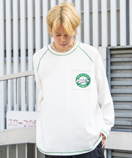 #MEMORY(メモリー)の「MEMORY 配色ステッチ ラグラン ロンT / オーバーサイズ 長袖tシャツ ヘビーウェイト ロンt(Tシャツ/カットソー・メンズ・イエロー/パープル/ホワイト/ブラック・FREE)」の6枚目の写真
