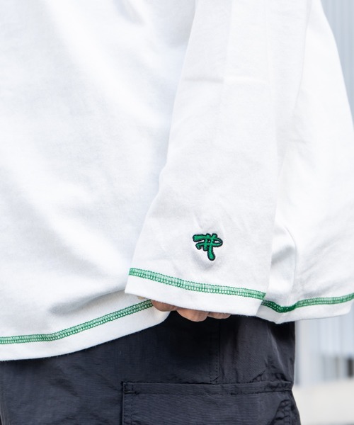 #MEMORY(メモリー)の「MEMORY 配色ステッチ ラグラン ロンT / オーバーサイズ 長袖tシャツ ヘビーウェイト ロンt(Tシャツ/カットソー・メンズ・イエロー/パープル/ホワイト/ブラック・FREE)」の8枚目の写真