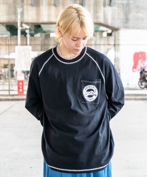 #MEMORY(メモリー)の「MEMORY 配色ステッチ ラグラン ロンT / オーバーサイズ 長袖tシャツ ヘビーウェイト ロンt(Tシャツ/カットソー・メンズ・イエロー/パープル/ホワイト/ブラック・FREE)」の10枚目の写真