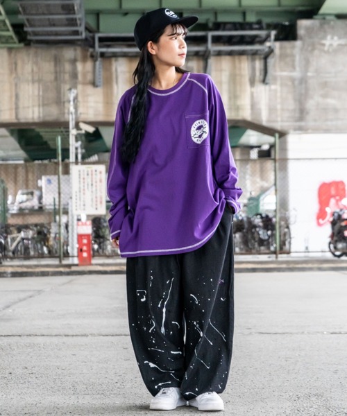 #MEMORY(メモリー)の「MEMORY 配色ステッチ ラグラン ロンT / オーバーサイズ 長袖tシャツ ヘビーウェイト ロンt(Tシャツ/カットソー・メンズ・イエロー/パープル/ホワイト/ブラック・FREE)」の13枚目の写真