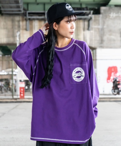 #MEMORY(メモリー)の「MEMORY 配色ステッチ ラグラン ロンT / オーバーサイズ 長袖tシャツ ヘビーウェイト ロンt(Tシャツ/カットソー・メンズ・イエロー/パープル/ホワイト/ブラック・FREE)」の14枚目の写真